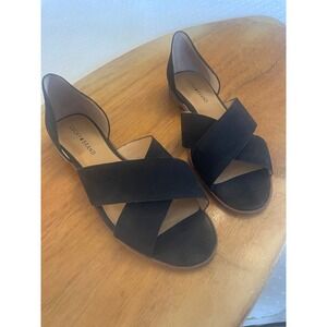 Lucky Brand Gallah Women's Black Leather Crisscross Open Toe D'Orsay Flats 10